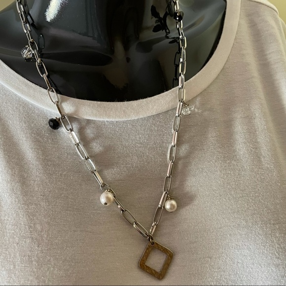 Sims Jewelry Silver tone link chain necklace glass beads detail - Picture 2 of 7